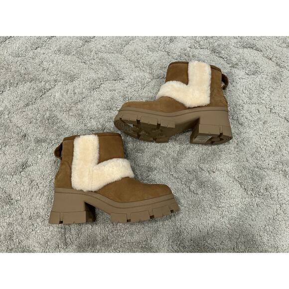 UGG Brooklyn Sunburst Platform Boots Women's Chestnut Suede US 12 - Picture 10 of 10